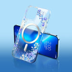 Custodia per telefono MagSafe smerigliata con fiori, For iPhone 14, For iPhone 14 Plus, For iPhone 14 Pro