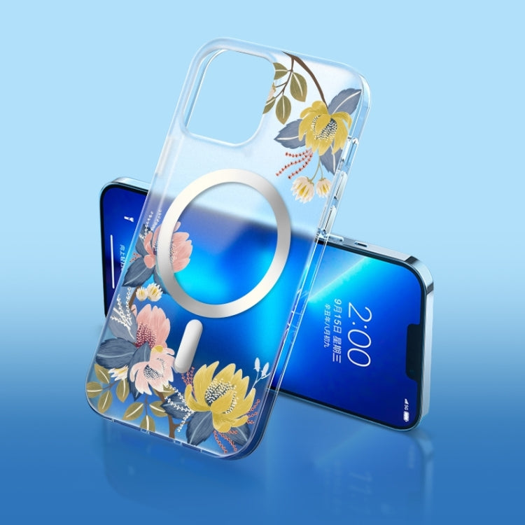 Custodia per telefono MagSafe smerigliata con fiori, For iPhone 14, For iPhone 14 Plus, For iPhone 14 Pro