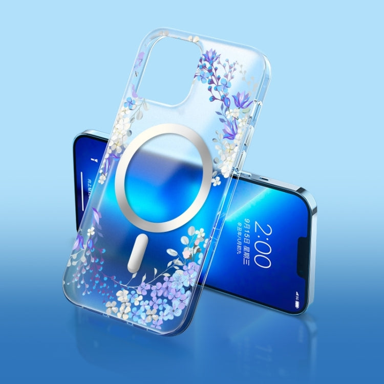 Custodia per telefono MagSafe smerigliata con fiori, For iPhone 14, For iPhone 14 Plus, For iPhone 14 Pro