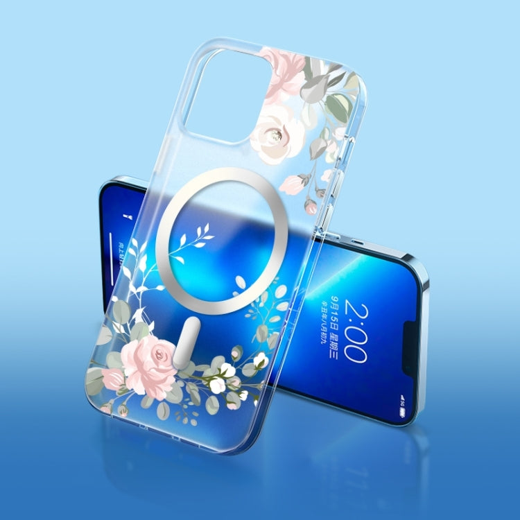 Custodia per telefono MagSafe smerigliata con fiori, For iPhone 14, For iPhone 14 Plus, For iPhone 14 Pro
