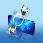 Custodia per telefono MagSafe smerigliata con fiori, For iPhone 14, For iPhone 14 Plus, For iPhone 14 Pro