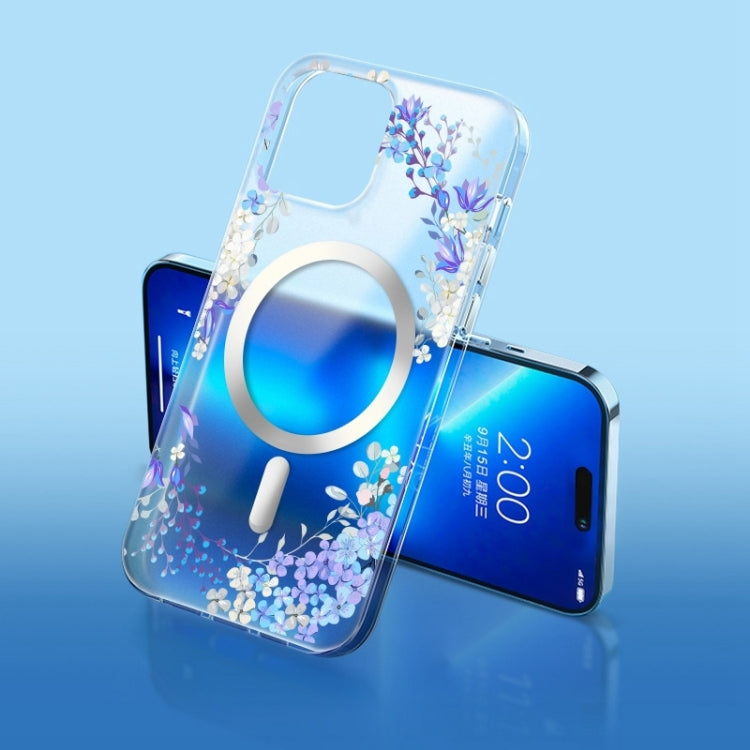 Custodia per telefono MagSafe smerigliata con fiori, For iPhone 14, For iPhone 14 Plus, For iPhone 14 Pro
