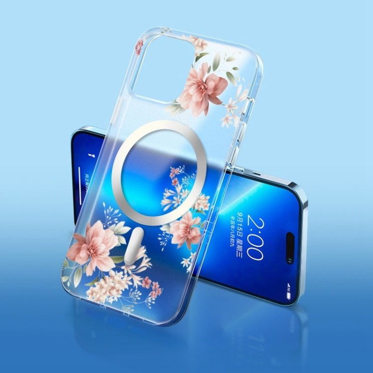 Custodia per telefono MagSafe smerigliata con fiori, For iPhone 14 Pro Max