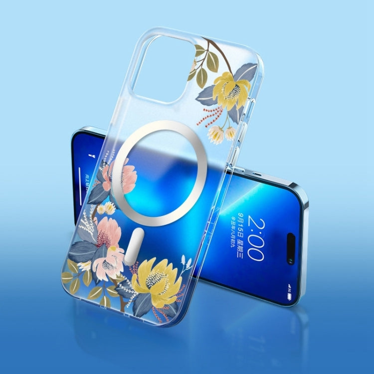 Custodia per telefono MagSafe smerigliata con fiori, For iPhone 14 Pro Max