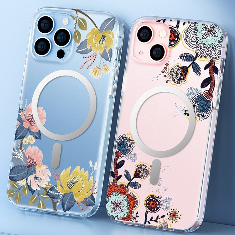 Custodia per telefono MagSafe smerigliata con fiori, For iPhone 14 Pro Max