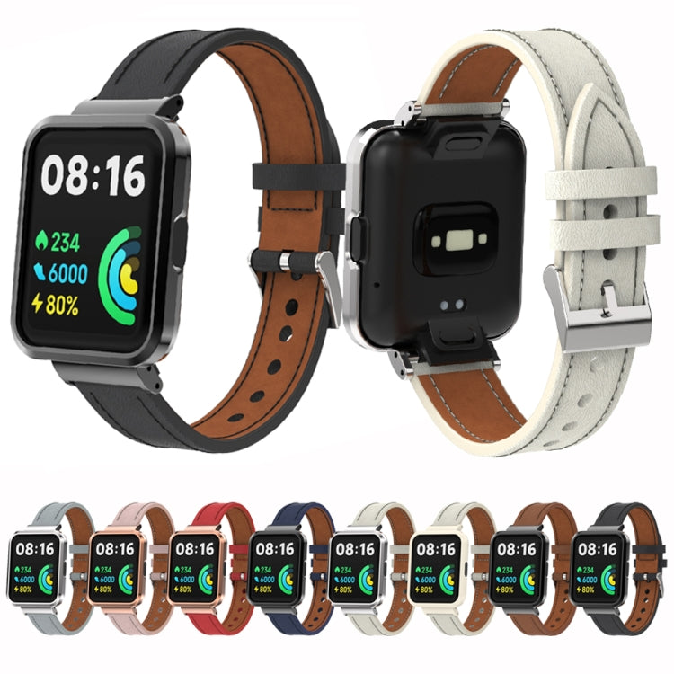 Cinturino integrato con cassa in metallo in vera pelle, For Xiaomi Mi Watch Lite / Redmi Watch, For Xiaomi Redmi Watch 2, For Xiaomi Redmi Watch 2 Lite