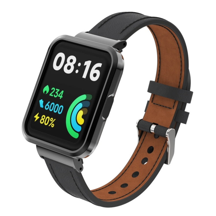 Cinturino integrato con cassa in metallo in vera pelle, For Xiaomi Mi Watch Lite / Redmi Watch, For Xiaomi Redmi Watch 2, For Xiaomi Redmi Watch 2 Lite