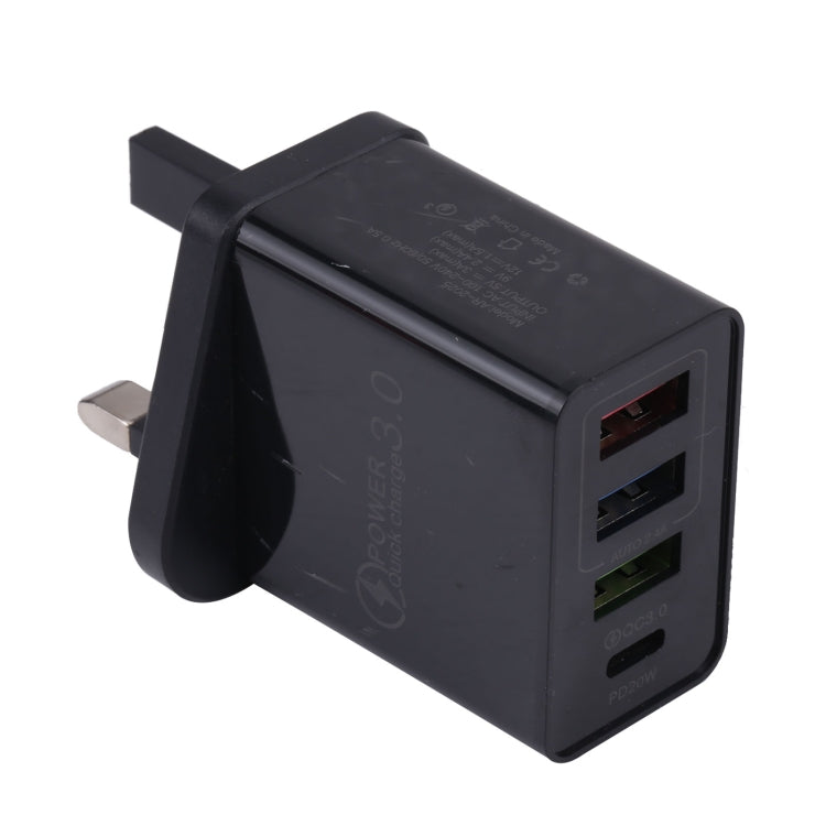 AR-2025 4 in 1 QC3.0 PD20W 3xUSB + Caricabatteria da viaggio USB-C / Type-C, spina UK, UK Plug(Black)