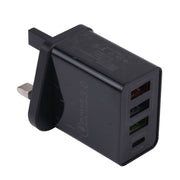 AR-2025 4 in 1 QC3.0 PD20W 3xUSB + Caricabatteria da viaggio USB-C / Type-C, spina UK, UK Plug(Black)