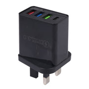 AR-2025 4 in 1 QC3.0 PD20W 3xUSB + Caricabatteria da viaggio USB-C / Type-C, spina UK, UK Plug(Black)