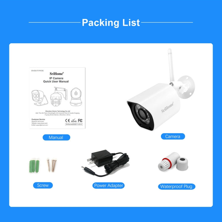 SriHome SH034 5.0MP Mini Dual 2.4 / 5G WiFi Esterna Impermeabile Video Sorveglianza Colore Visione Notturna Sicurezza CCTV Cam, US Plug, EU Plug, UK Plug, AU Plug