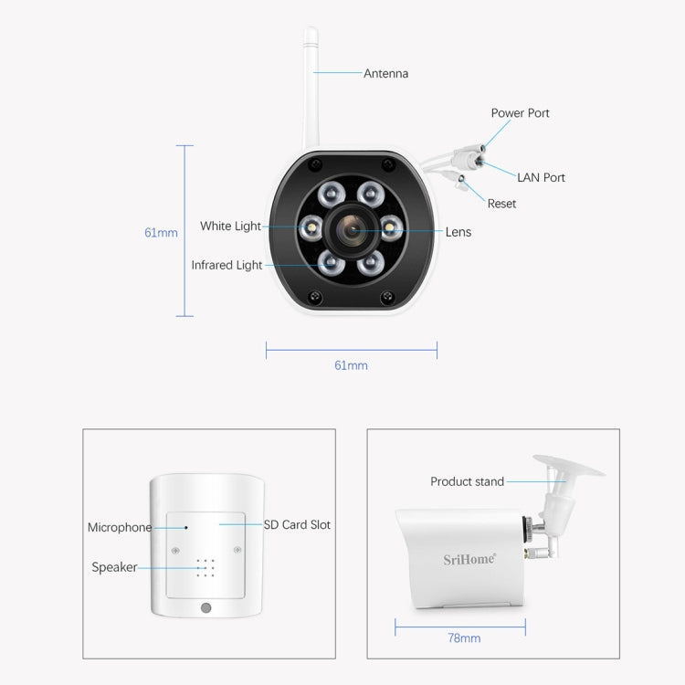 SriHome SH034 5.0MP Mini Dual 2.4 / 5G WiFi Esterna Impermeabile Video Sorveglianza Colore Visione Notturna Sicurezza CCTV Cam, US Plug, EU Plug, UK Plug, AU Plug