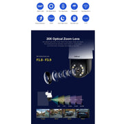 SriHome SH041 5.0MP 20X Zoom ottico 2.4G/5G WiFi Impermeabile AI Monitoraggio automatico H.265 Videosorveglianza, US Plug, EU Plug, UK Plug, AU Plug