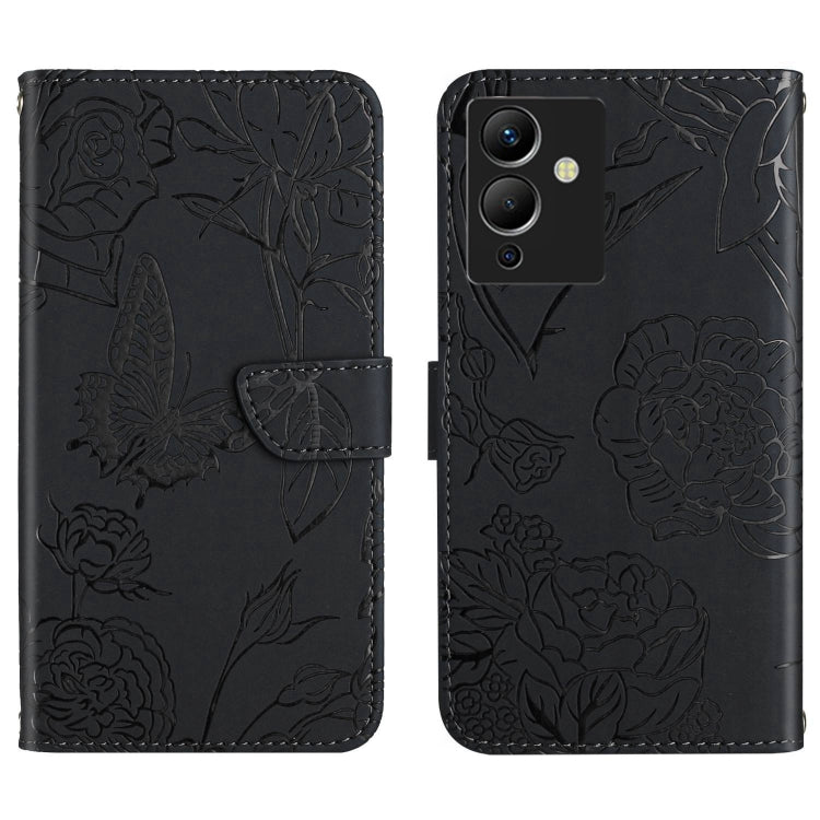 HT03 Cassa del telefono di cuoio di vibrazione impressa farfalla di sensibilità della pelle, For Infinix Note 12 G96, For Infinix Hot 11s NFC, For Infinix Smart 6