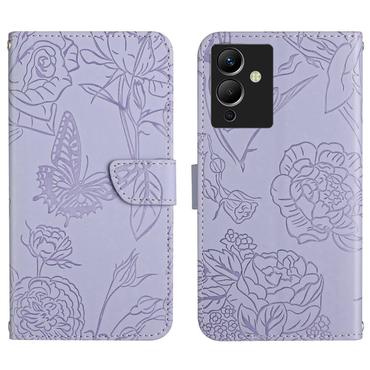 HT03 Cassa del telefono di cuoio di vibrazione impressa farfalla di sensibilità della pelle, For Infinix Note 12 G96, For Infinix Hot 11s NFC, For Infinix Smart 6