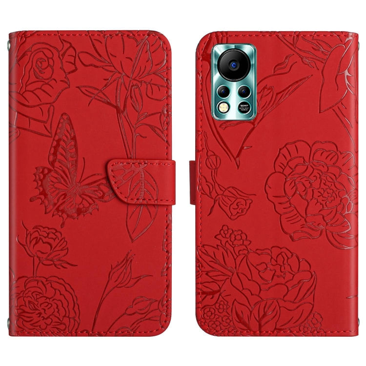HT03 Cassa del telefono di cuoio di vibrazione impressa farfalla di sensibilità della pelle, For Infinix Note 12 G96, For Infinix Hot 11s NFC, For Infinix Smart 6