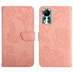 HT03 Cassa del telefono di cuoio di vibrazione impressa farfalla di sensibilità della pelle, For Infinix Note 12 G96, For Infinix Hot 11s NFC, For Infinix Smart 6