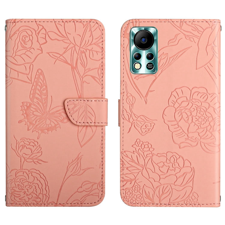 HT03 Cassa del telefono di cuoio di vibrazione impressa farfalla di sensibilità della pelle, For Infinix Note 12 G96, For Infinix Hot 11s NFC, For Infinix Smart 6