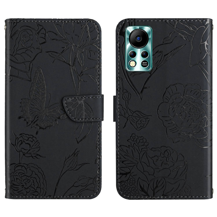 HT03 Cassa del telefono di cuoio di vibrazione impressa farfalla di sensibilità della pelle, For Infinix Note 12 G96, For Infinix Hot 11s NFC, For Infinix Smart 6