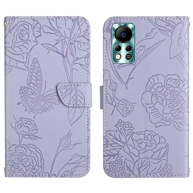 HT03 Cassa del telefono di cuoio di vibrazione impressa farfalla di sensibilità della pelle, For Infinix Note 12 G96, For Infinix Hot 11s NFC, For Infinix Smart 6
