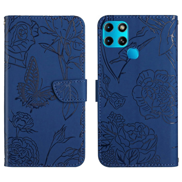 HT03 Cassa del telefono di cuoio di vibrazione impressa farfalla di sensibilità della pelle, For Infinix Note 12 G96, For Infinix Hot 11s NFC, For Infinix Smart 6