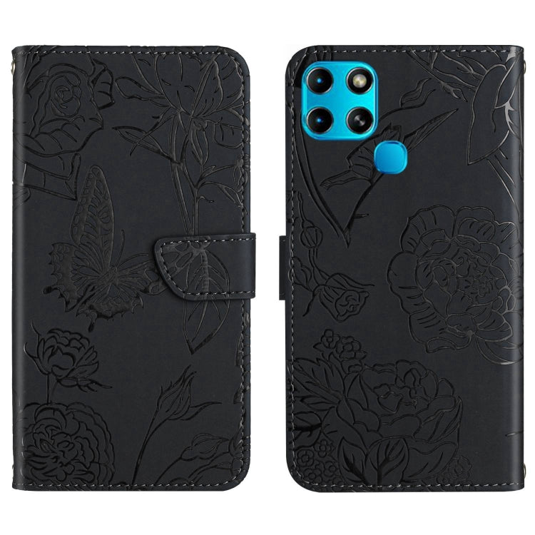 HT03 Cassa del telefono di cuoio di vibrazione impressa farfalla di sensibilità della pelle, For Infinix Note 12 G96, For Infinix Hot 11s NFC, For Infinix Smart 6