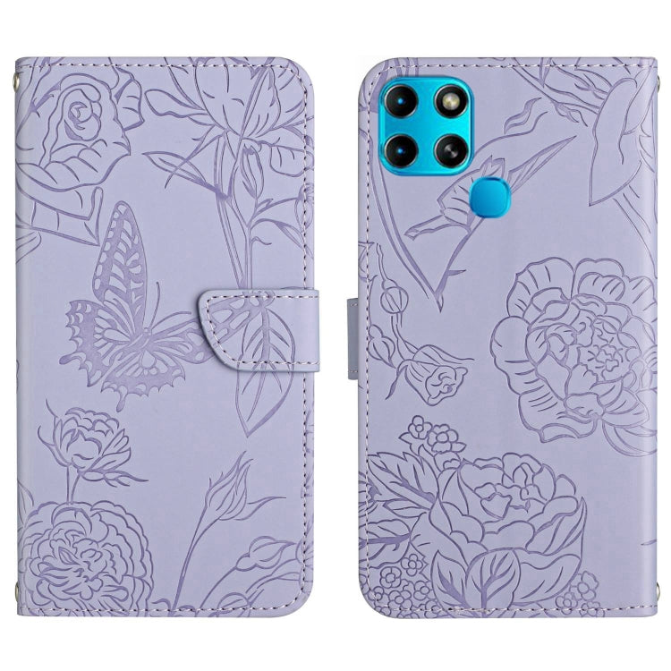 HT03 Cassa del telefono di cuoio di vibrazione impressa farfalla di sensibilità della pelle, For Infinix Note 12 G96, For Infinix Hot 11s NFC, For Infinix Smart 6