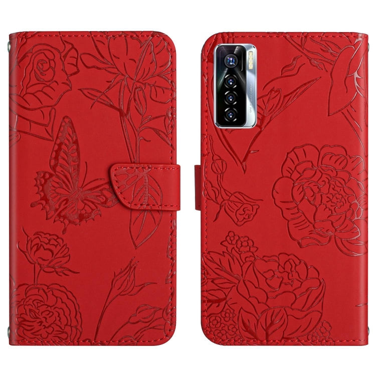 HT03 Cassa del telefono di cuoio di vibrazione impressa farfalla di sensibilità della pelle, For Tecno Camon 17 Pro, For Tecno Camon 17P, For Tecno Camon 18i, For Tecno Camon 18 P