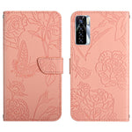HT03 Cassa del telefono di cuoio di vibrazione impressa farfalla di sensibilità della pelle, For Tecno Camon 17 Pro, For Tecno Camon 17P, For Tecno Camon 18i, For Tecno Camon 18 P