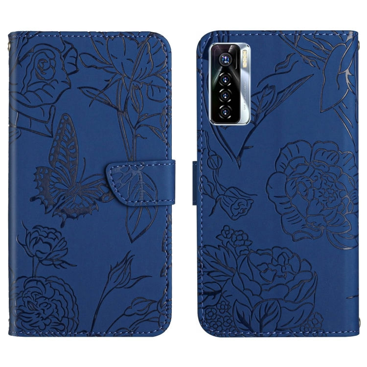 HT03 Cassa del telefono di cuoio di vibrazione impressa farfalla di sensibilità della pelle, For Tecno Camon 17 Pro, For Tecno Camon 17P, For Tecno Camon 18i, For Tecno Camon 18 P