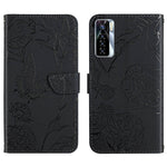 HT03 Cassa del telefono di cuoio di vibrazione impressa farfalla di sensibilità della pelle, For Tecno Camon 17 Pro, For Tecno Camon 17P, For Tecno Camon 18i, For Tecno Camon 18 P