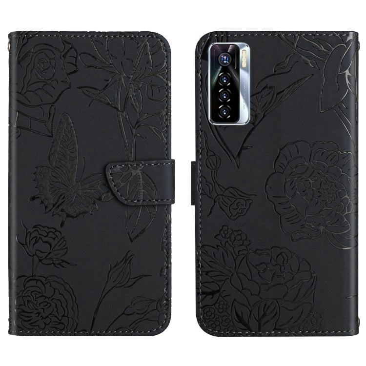 HT03 Cassa del telefono di cuoio di vibrazione impressa farfalla di sensibilità della pelle, For Tecno Camon 17 Pro, For Tecno Camon 17P, For Tecno Camon 18i, For Tecno Camon 18 P