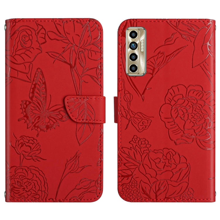 HT03 Cassa del telefono di cuoio di vibrazione impressa farfalla di sensibilità della pelle, For Tecno Camon 17 Pro, For Tecno Camon 17P, For Tecno Camon 18i, For Tecno Camon 18 P