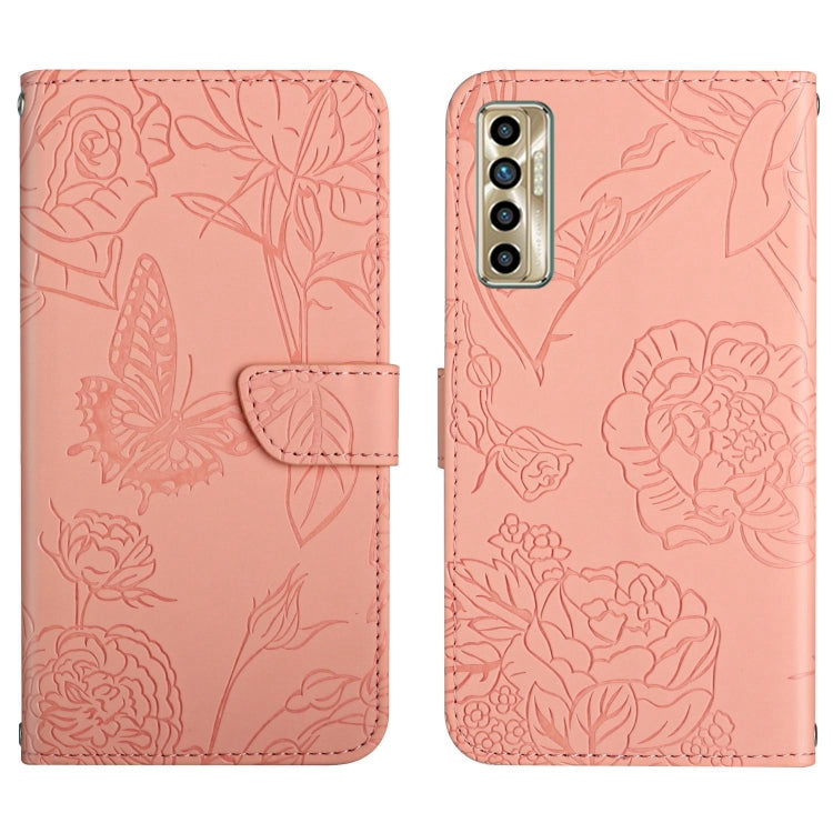 HT03 Cassa del telefono di cuoio di vibrazione impressa farfalla di sensibilità della pelle, For Tecno Camon 17 Pro, For Tecno Camon 17P, For Tecno Camon 18i, For Tecno Camon 18 P