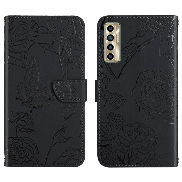 HT03 Cassa del telefono di cuoio di vibrazione impressa farfalla di sensibilità della pelle, For Tecno Camon 17 Pro, For Tecno Camon 17P, For Tecno Camon 18i, For Tecno Camon 18 P