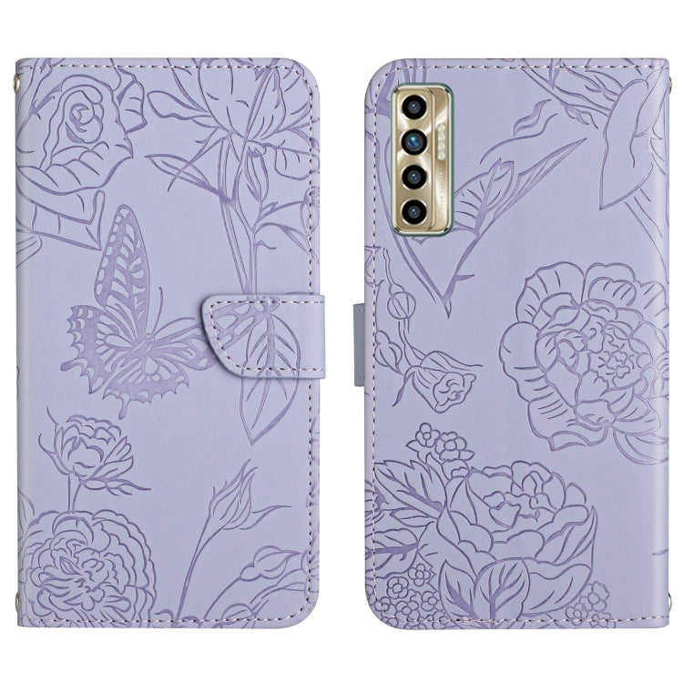 HT03 Cassa del telefono di cuoio di vibrazione impressa farfalla di sensibilità della pelle, For Tecno Camon 17 Pro, For Tecno Camon 17P, For Tecno Camon 18i, For Tecno Camon 18 P