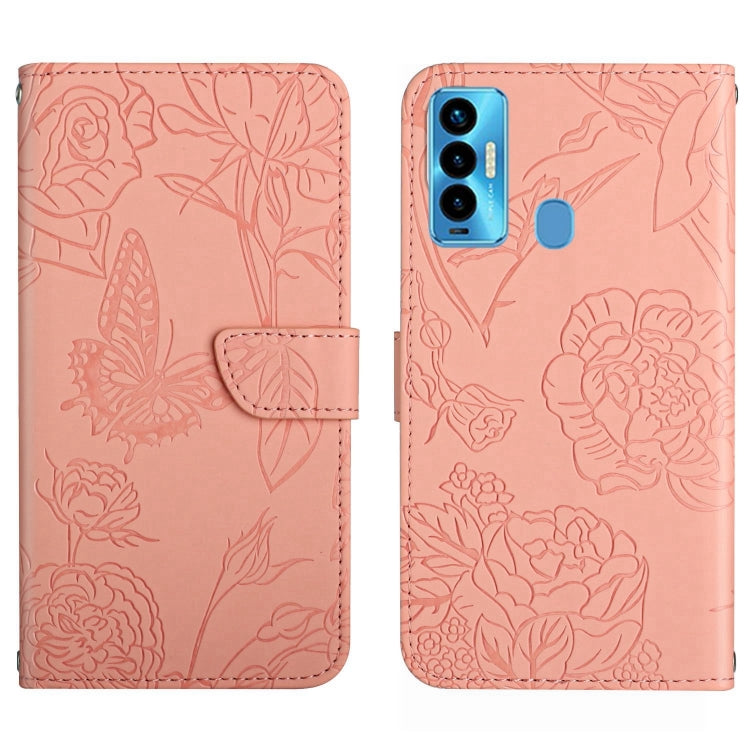 HT03 Cassa del telefono di cuoio di vibrazione impressa farfalla di sensibilità della pelle, For Tecno Camon 17 Pro, For Tecno Camon 17P, For Tecno Camon 18i, For Tecno Camon 18 P