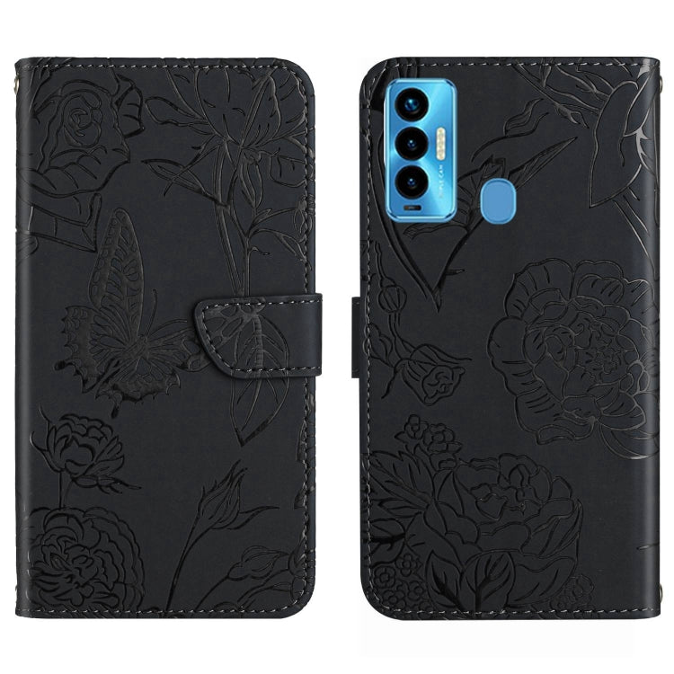 HT03 Cassa del telefono di cuoio di vibrazione impressa farfalla di sensibilità della pelle, For Tecno Camon 17 Pro, For Tecno Camon 17P, For Tecno Camon 18i, For Tecno Camon 18 P