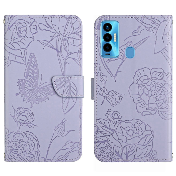 HT03 Cassa del telefono di cuoio di vibrazione impressa farfalla di sensibilità della pelle, For Tecno Camon 17 Pro, For Tecno Camon 17P, For Tecno Camon 18i, For Tecno Camon 18 P