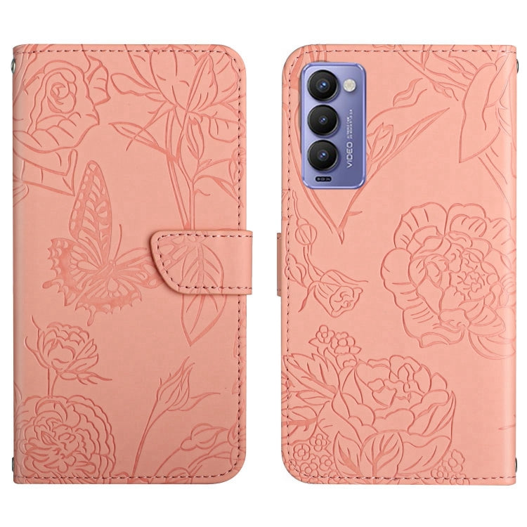 HT03 Cassa del telefono di cuoio di vibrazione impressa farfalla di sensibilità della pelle, For Tecno Camon 17 Pro, For Tecno Camon 17P, For Tecno Camon 18i, For Tecno Camon 18 P