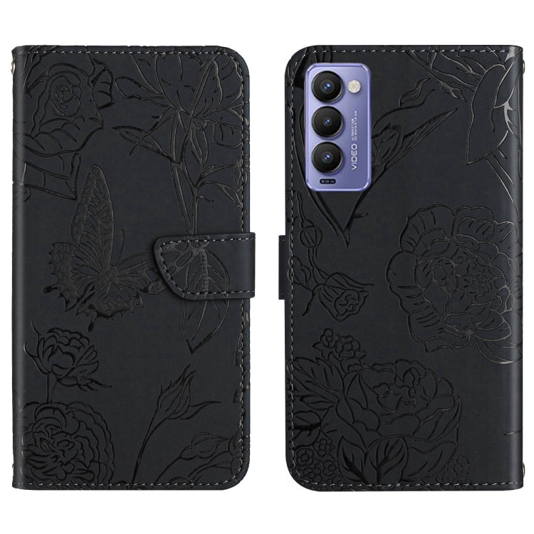 HT03 Cassa del telefono di cuoio di vibrazione impressa farfalla di sensibilità della pelle, For Tecno Camon 17 Pro, For Tecno Camon 17P, For Tecno Camon 18i, For Tecno Camon 18 P
