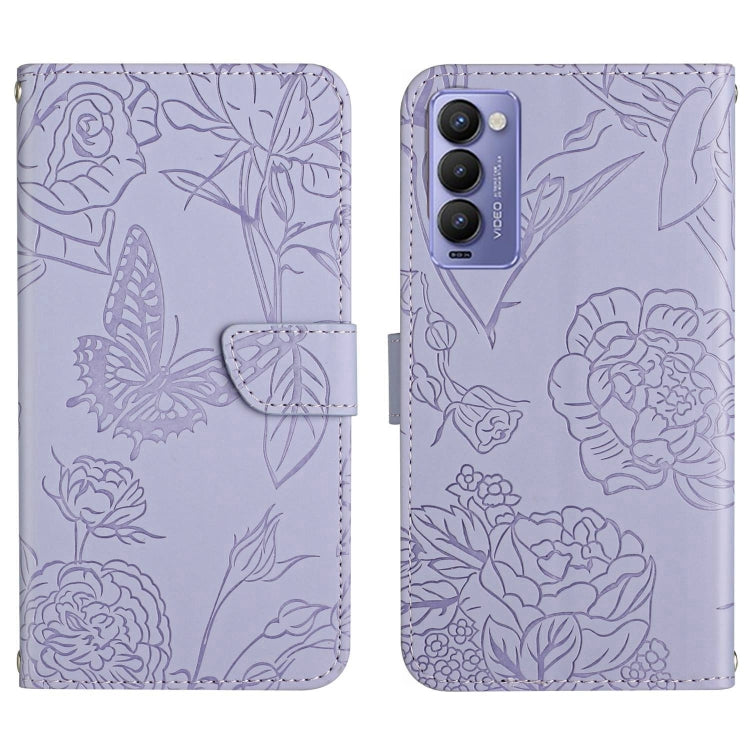 HT03 Cassa del telefono di cuoio di vibrazione impressa farfalla di sensibilità della pelle, For Tecno Camon 17 Pro, For Tecno Camon 17P, For Tecno Camon 18i, For Tecno Camon 18 P