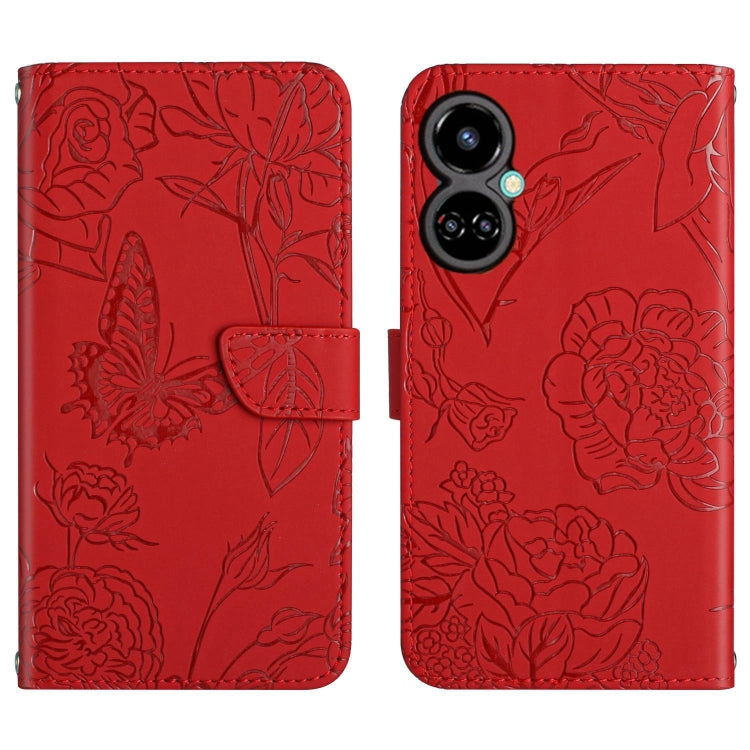 HT03 Cassa del telefono di cuoio di vibrazione impressa farfalla di sensibilità della pelle, For Tecno Camon 19 4G, For Tecno Camon 19 Pro 4G, For Tecno Pova 2, For Tecno Spark 8