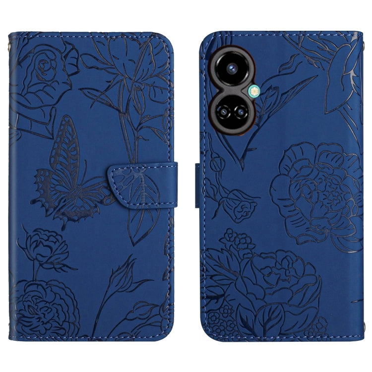 HT03 Cassa del telefono di cuoio di vibrazione impressa farfalla di sensibilità della pelle, For Tecno Camon 19 4G, For Tecno Camon 19 Pro 4G, For Tecno Pova 2, For Tecno Spark 8