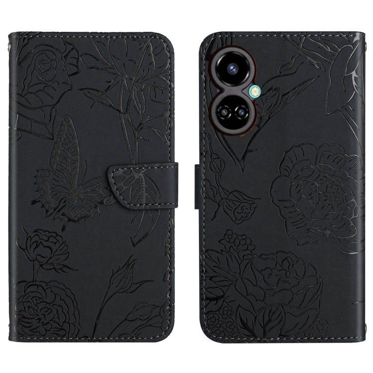 HT03 Cassa del telefono di cuoio di vibrazione impressa farfalla di sensibilità della pelle, For Tecno Camon 19 4G, For Tecno Camon 19 Pro 4G, For Tecno Pova 2, For Tecno Spark 8