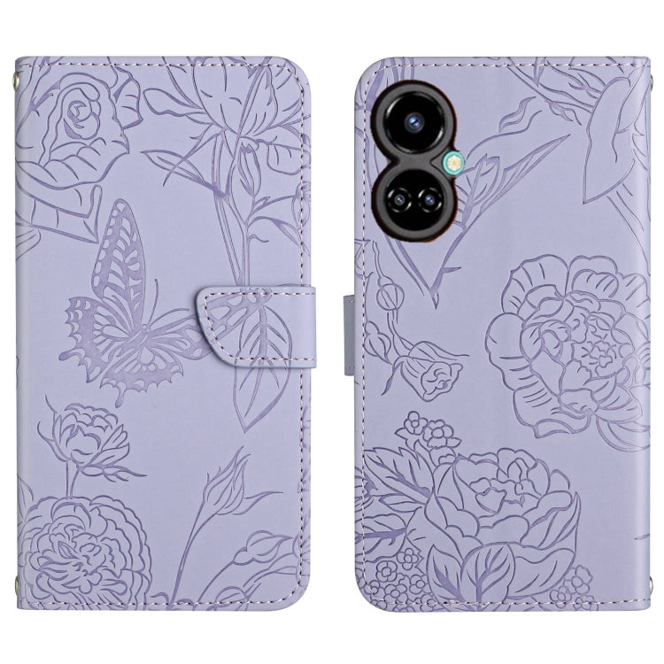 HT03 Cassa del telefono di cuoio di vibrazione impressa farfalla di sensibilità della pelle, For Tecno Camon 19 4G, For Tecno Camon 19 Pro 4G, For Tecno Pova 2, For Tecno Spark 8