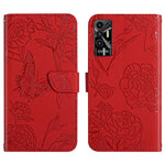 HT03 Cassa del telefono di cuoio di vibrazione impressa farfalla di sensibilità della pelle, For Tecno Camon 19 4G, For Tecno Camon 19 Pro 4G, For Tecno Pova 2, For Tecno Spark 8