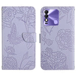 HT03 Cassa del telefono di cuoio di vibrazione impressa farfalla di sensibilità della pelle, For Tecno Camon 19 4G, For Tecno Camon 19 Pro 4G, For Tecno Pova 2, For Tecno Spark 8