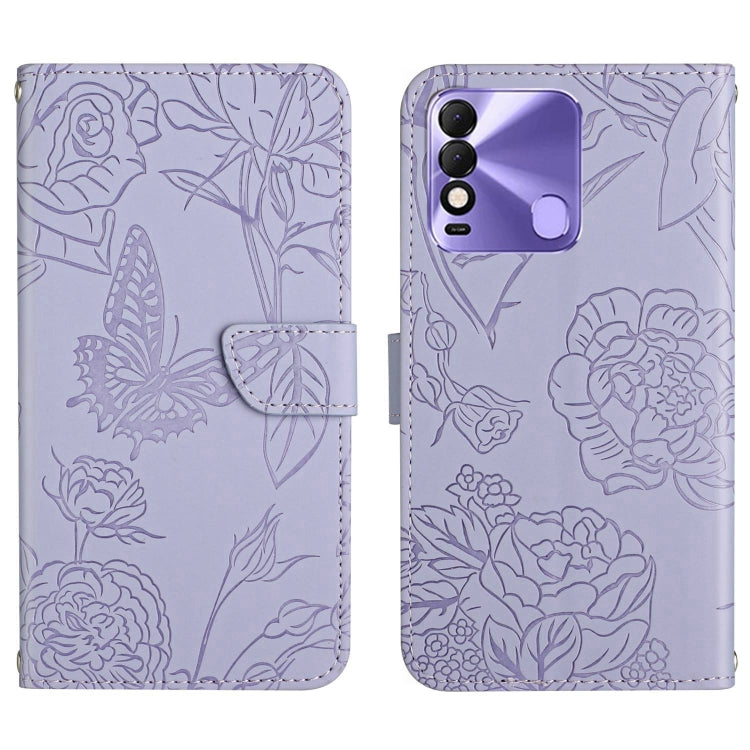 HT03 Cassa del telefono di cuoio di vibrazione impressa farfalla di sensibilità della pelle, For Tecno Camon 19 4G, For Tecno Camon 19 Pro 4G, For Tecno Pova 2, For Tecno Spark 8