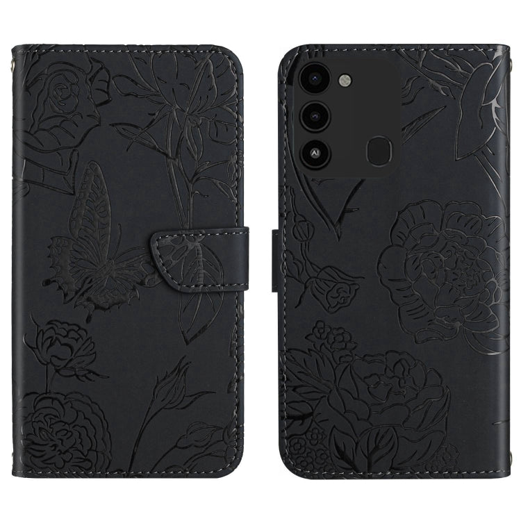 HT03 Cassa del telefono di cuoio di vibrazione impressa farfalla di sensibilità della pelle, For Tecno Spark Go 2022